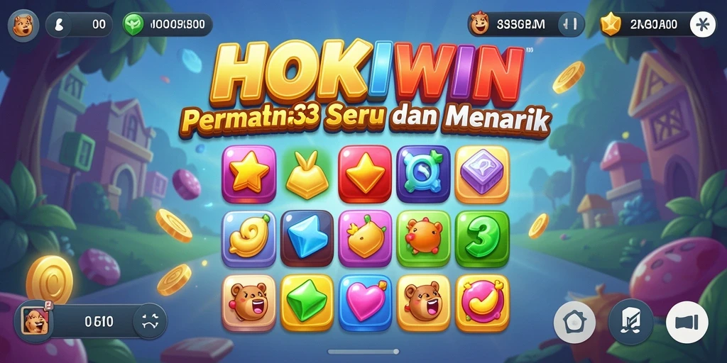 Screenshot gameplay HOKIWIN menampilkan permata berwarna-warni dalam aksi Match-3.