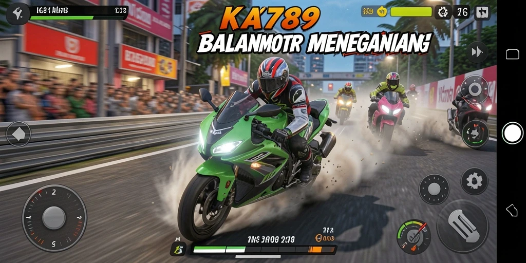 Screenshot utama KA789 menampilkan balapan motor yang seru dan grafis menakjubkan.
