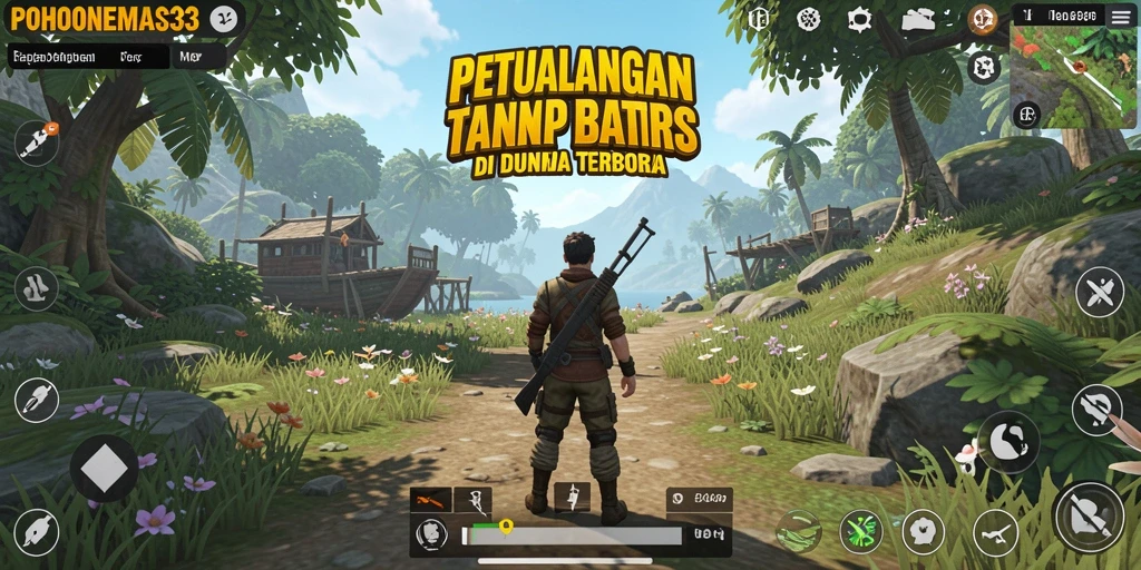 Tangkapan layar gameplay POHONEMAS33 menampilkan dunia terbuka yang indah.