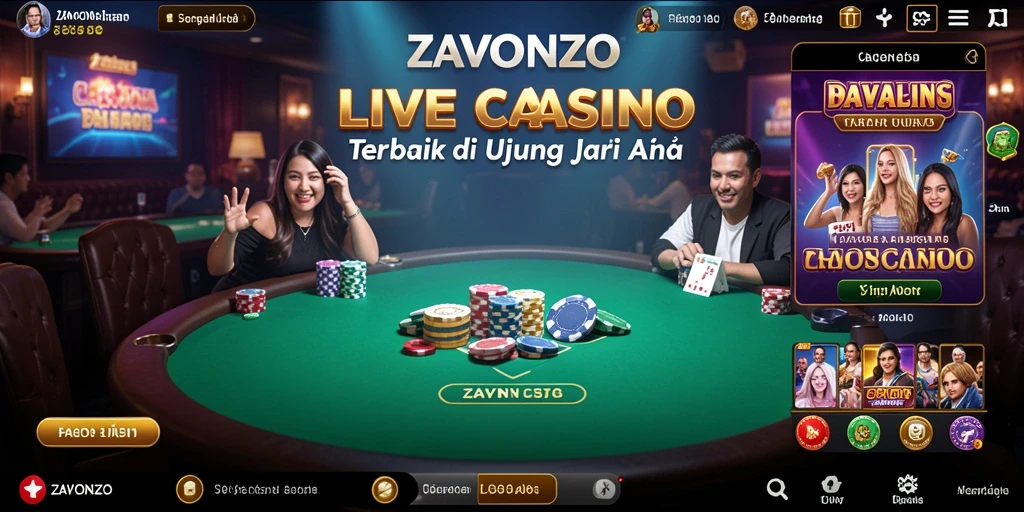 Screenshot utama ZAVONZO menampilkan dealer langsung dan gameplay mendebarkan.